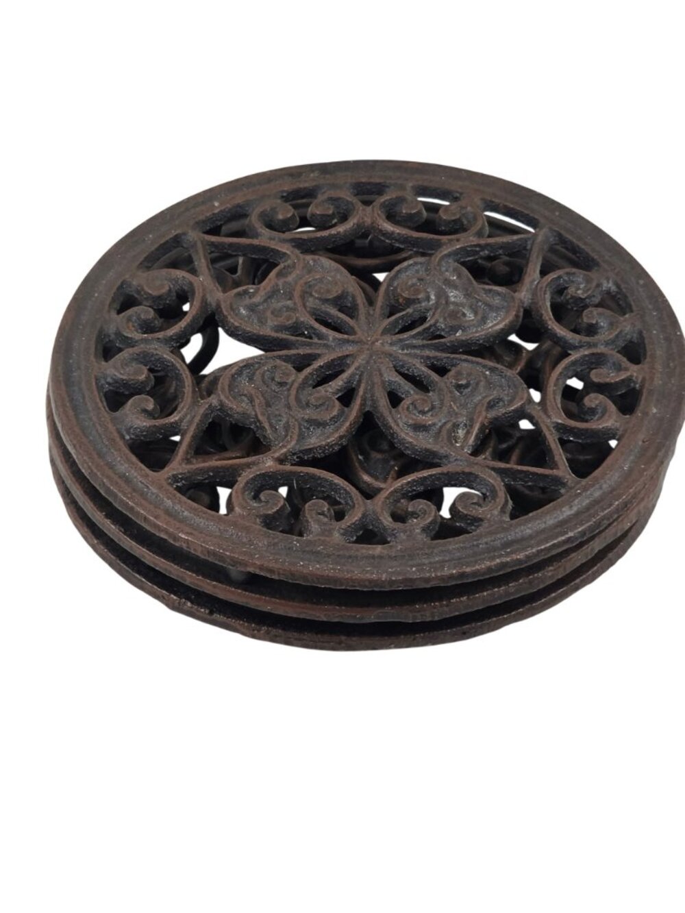 Cast Iron Decorative Trivets Set Of 3 Round Intricate Floral Scrollwork Design - Picture 10 of 10